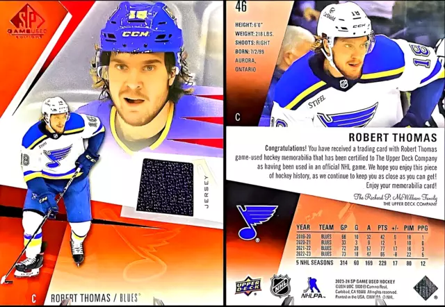 2023-24 SP Game-Used Hockey - Jersey Parallel - Robert Thomas #46 - Blues
