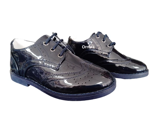 SCARPE BAMBINO CERIMONIA Francesine Inglesine Lucido Blu Nero