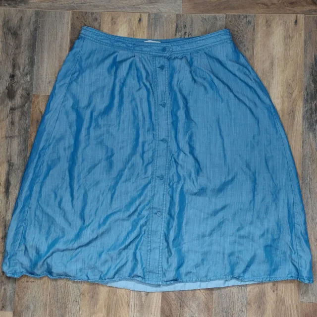 Ann Taylor LOFT Womens 10 Front Button Lyocell Chambray Light Blue Skirt