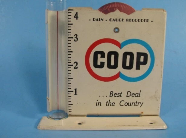 Vintage COOP Rain Gauge w/ Recorder Metal Glass Good One CO OP