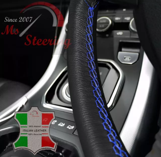 Für Peugeot 308 Echt Schwarz Italienisches Leder Lenkradabdeckung Blau Nähen