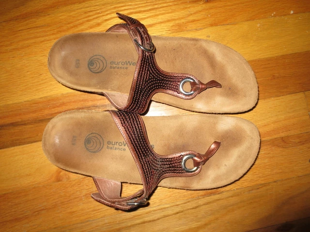 Womens Euro Wellness Balance Brown Sequin Flip Flops 8.5/9 Excellent Condition