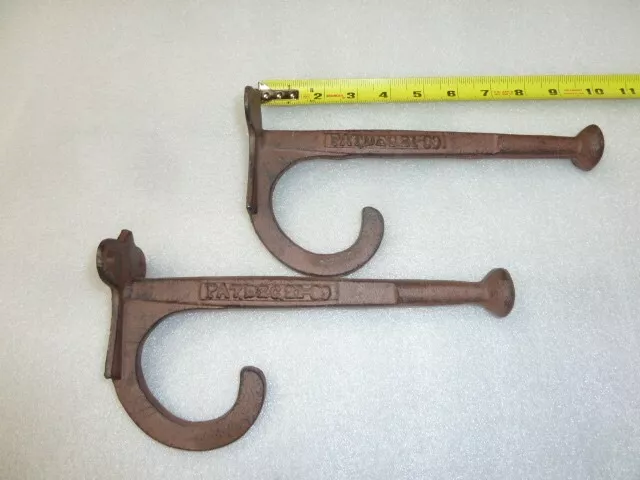 9 Inch Antique Cast Iron Barn Hooks, Pair