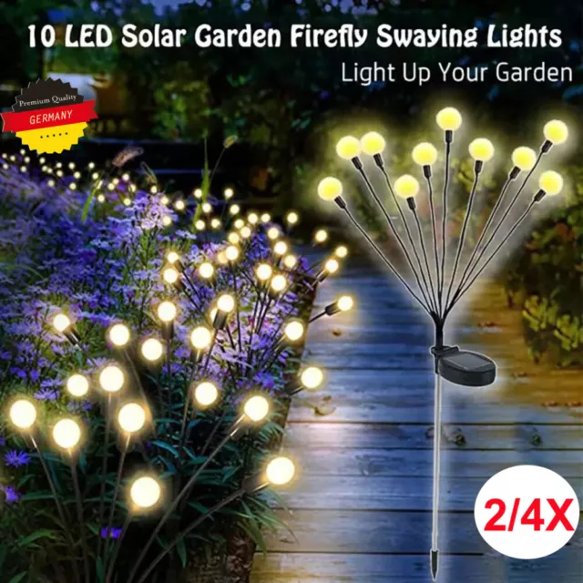 2/4x Solar Gartenlichter 10 LED Firefly Solarlampen Glühwürmchen LichterKugeln