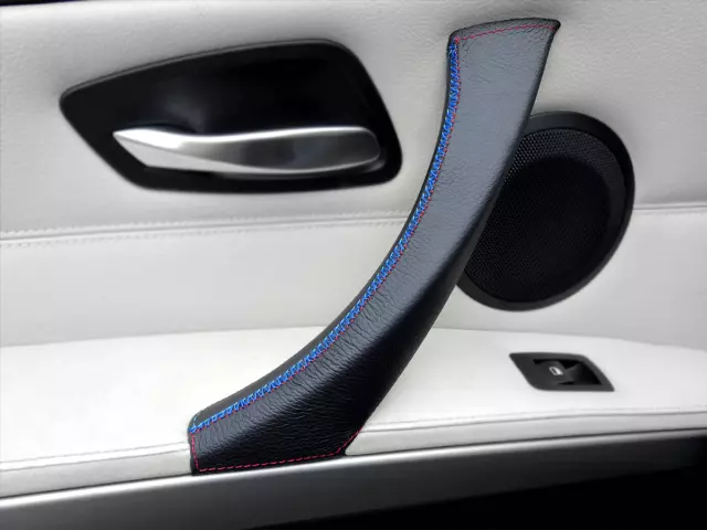 Poignée de porte housse cuir noir BMW Série 3 E90 E91 E92 M point sport GAUCHE 3