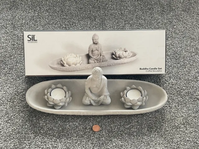 New & Boxed Buddha/Lotus Flower Cement Candle /Tea Light Holder/38x15.5x11.5cm