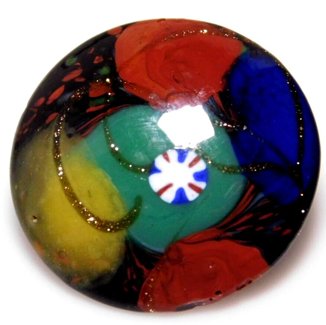 Antique Vtg BUTTON Fabulous Art Glass Charmstring w Goldstone Overlay NICE #J1