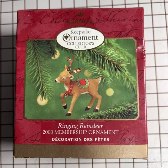 Vintage Hallmark Keepsake” Ringing Reindeer” 2000 Christmas Ornament Reindeer