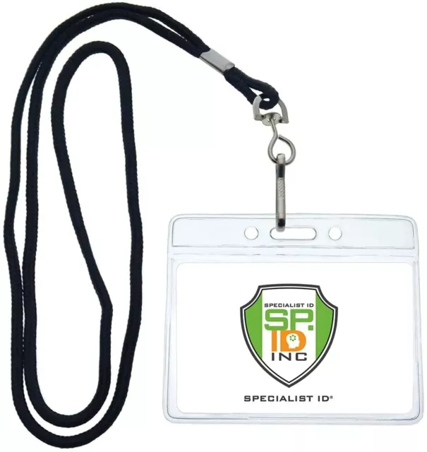 25 Pack Premium Horizontal Name Tag Badge Holders with Lanyards by Specialist ID 2