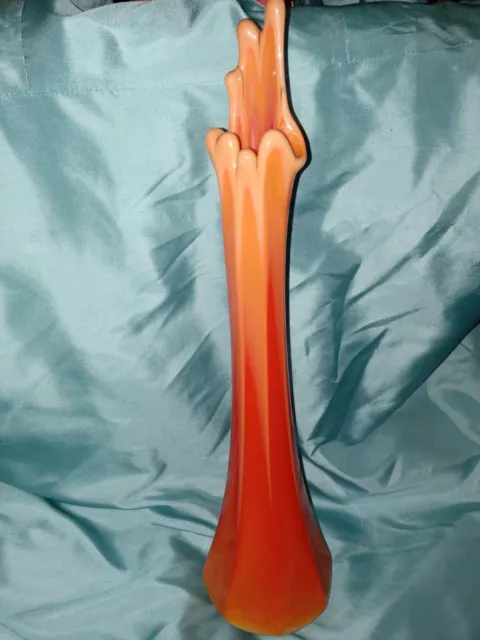 Vintage Midcentury LE SMITH Bittersweet Orange Swung Glass Vase 15"