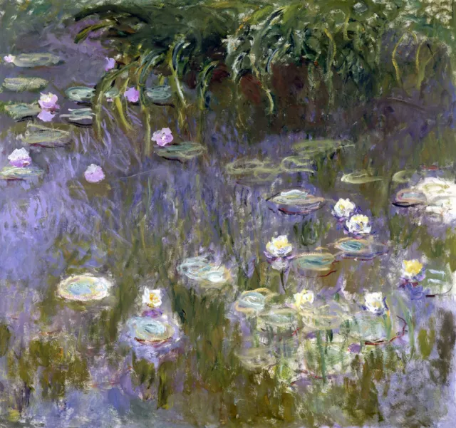 Art Oil painting Monet - Summer pond Water Lilies with Lotus flowers impression