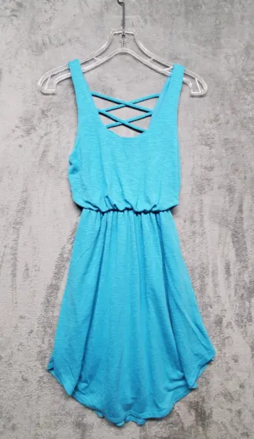 LUSH Tank Mini Dress Womens Small Light Blue Scoop Neck Crisscross Back