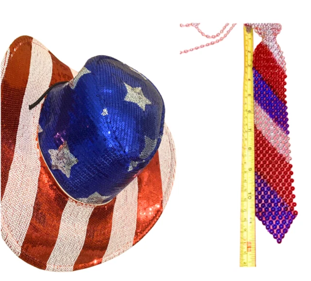 COSTUME COWBOY HAT and Tie Red White Blue Halloween Patriotic £26.80