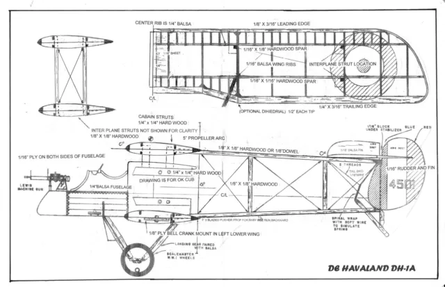 De Havilland DH1-A  WW-I 1/2 A .049 Profile PLAN.
