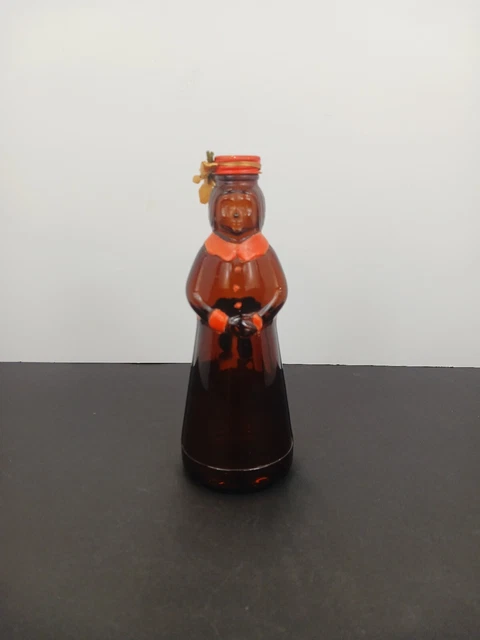 Vintage Mrs. Butterworth Amber Brown Glass Syrup Bottle With Cap 8.5" Tall Art
