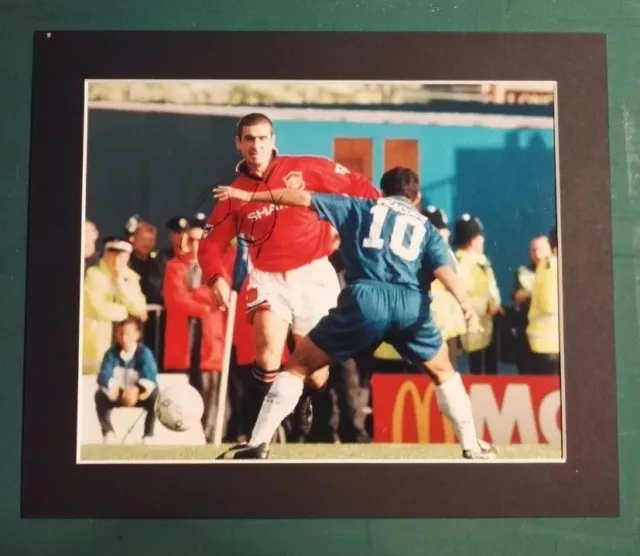 ERIC CANTONA SIGNED PHOTO 12x10 IN MOUNT MANCHESTER UNITED vs CHELSEA COA