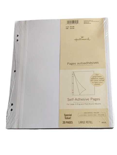Hallmark 20 Self-Adhesive Pages AR6508 Large Refill for 3 Ring and Post Bound