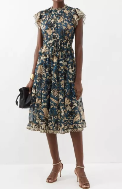 NWT Auth Ulla Johnson Emine ruffled floral-print silk-chiffon dress sz 14 US