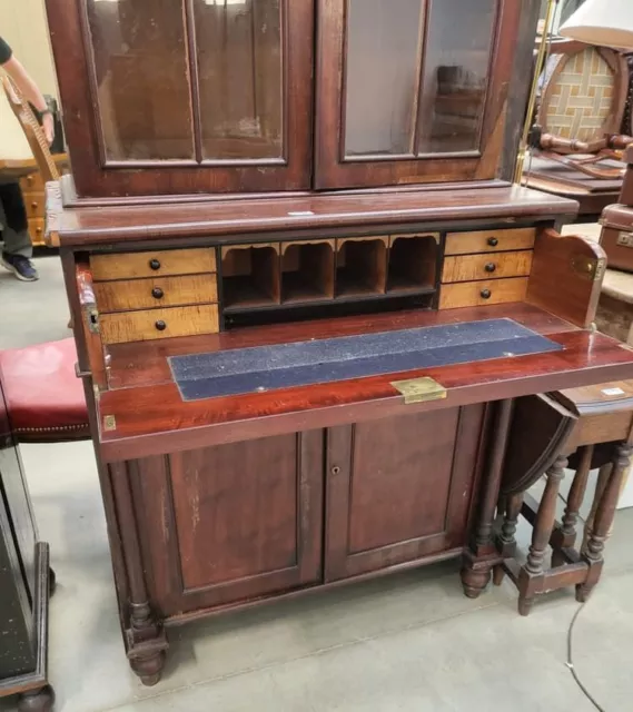 Antique Victorian mahogany small glazed secretaire bookcase cabinet  cupboard 2