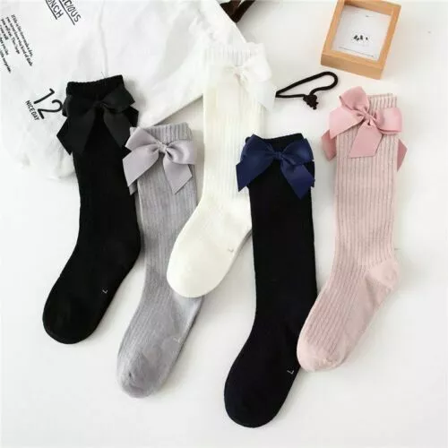 Baby Girl Socks Romany Spanish Style Cotton Knee High Rich Hearts Ribbon BOW