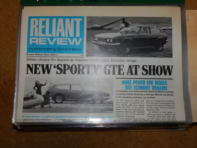 RELIANT REVIEW NEWSPAPER No 55 1972 MOTOR SHOW edition - Rebel Scimitar Bond Bug