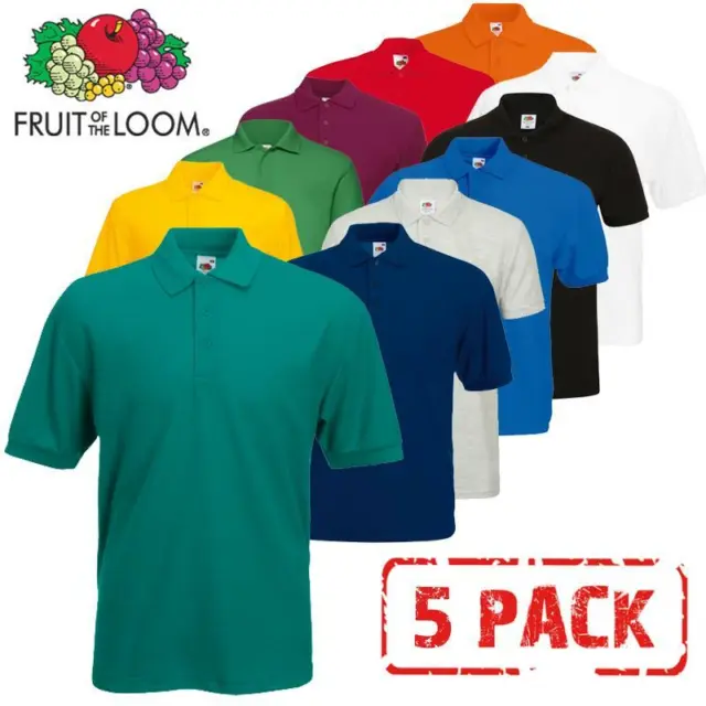 Polo CONFEZIONE DA 5 FRUIT OF THE LOOM Plain 65/35 Unisex Uomo Donna T-shirt