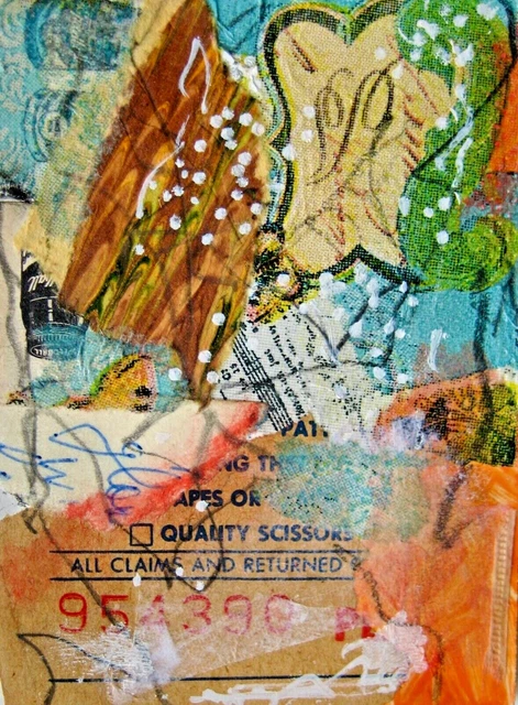ACEO NEW OOAK "954390" original collage/vintage papers/graphite/ink/matte finish