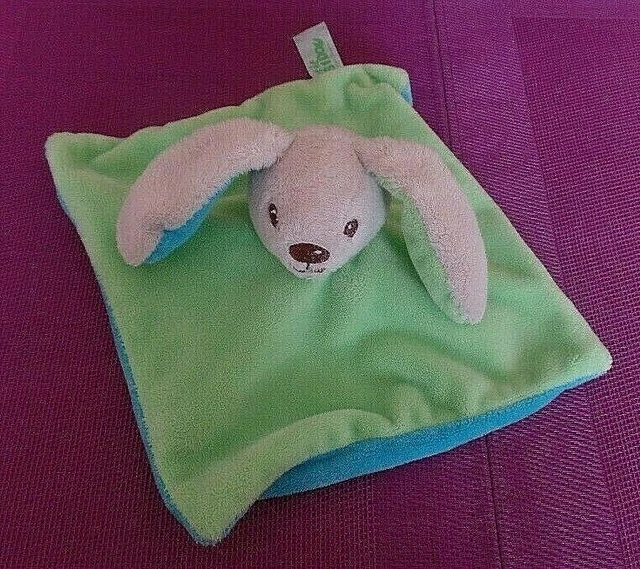 B12G / doudou plat lapin vert bleu P'TIT BIDOU MAILOU TRADITION