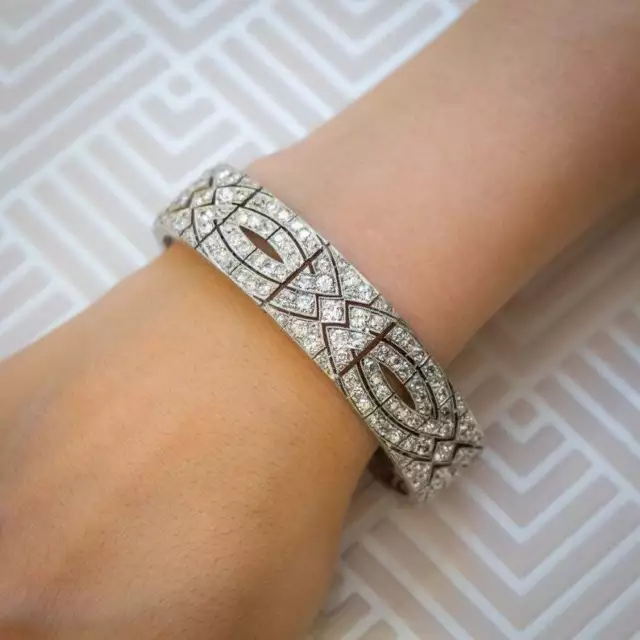 French Art Deco Stunning White 13.56CT Cubic Zirconia Engagement Plaque Bracelet