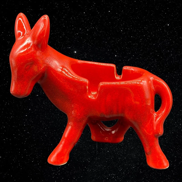Art Pottery Red Donkey Mule Ashtray Figure Cigarette Holder Figurine 6”T 6”W