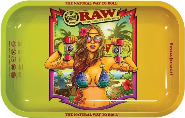 RAW Sexy Bikini Skater Girl Metal Rolling Tray  21cm x 14.5cm Cigarette Tobacco