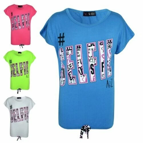 Top Bambina # Selfie Stampa Elegante Fahsion Trendy T Shirt New Età 7-13 Anni