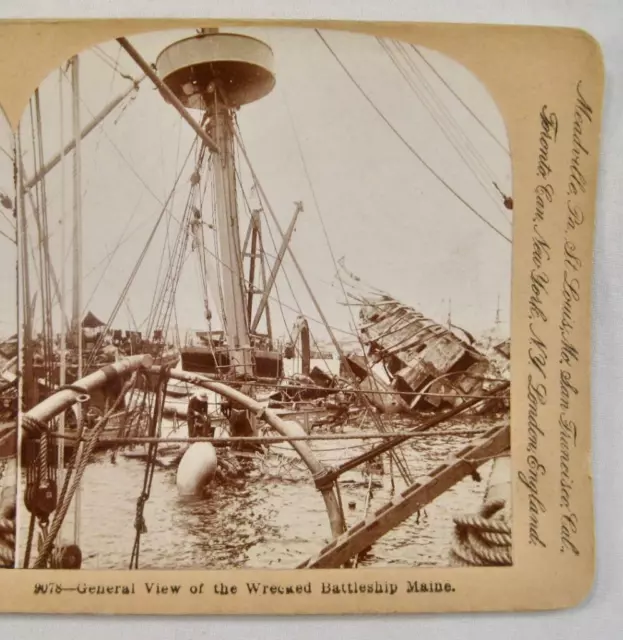 Stereoview Keystone 9078 General View Of Wrecked Battleship Maine Crows Nest (O)