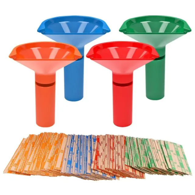 4pcs Practical Convenient Coin Counter With Wrappers Funnel Shaped Sorter Tubes