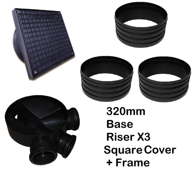 Square Pvc Chamber Riser 320MM MANHOLE INSPECTION Chamber Manhole - Base, 2 Riser, Round Cover ...