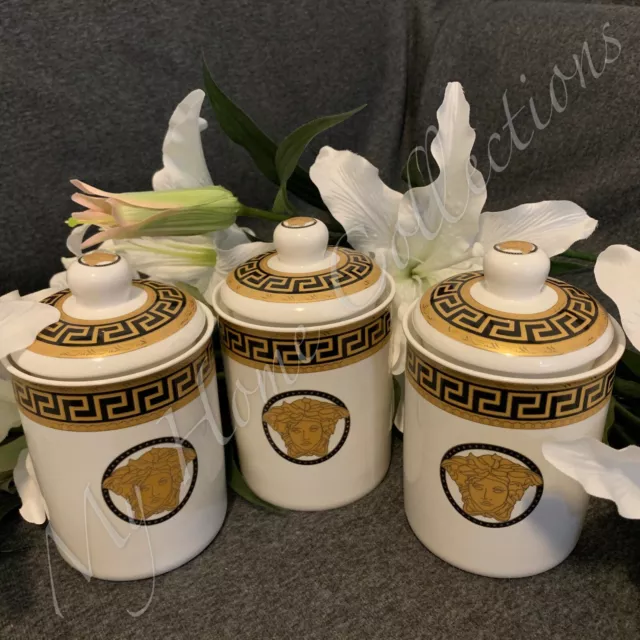 Kitchen Canister Set of 3 Tea Coffee Sugar Storage Container Tins Medusa Classic