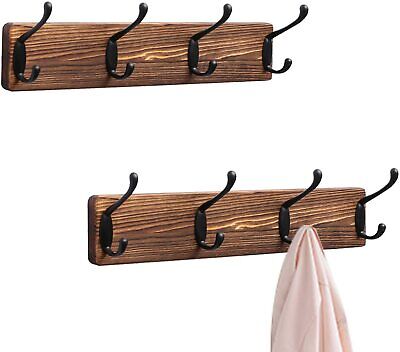 2 Pack Rustic Solid Wood Coat Racks 4 Metal Hooks Coat Hat Hanger Wall Mounted