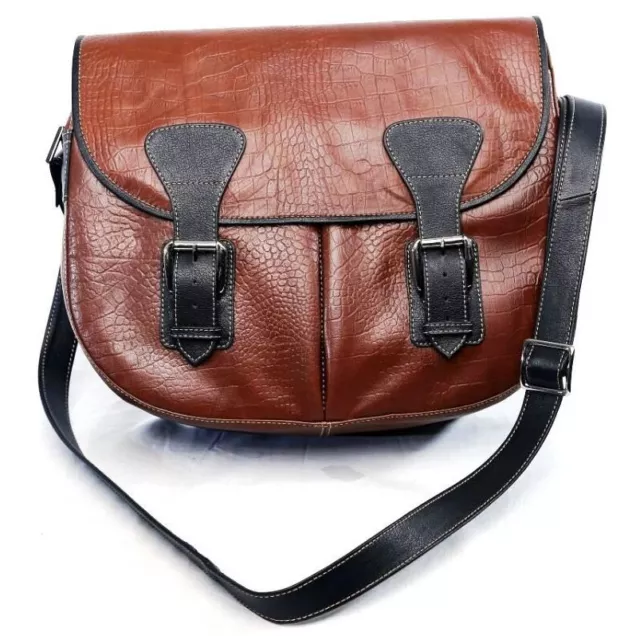 Sac bandoulière messager en cuir véritable marron pour femmes homme ordinateur portable 16"