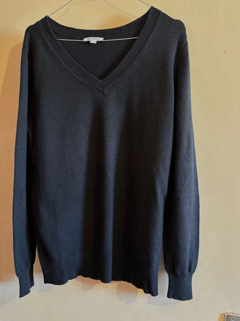 Pull Homme Petit Bateau Col V Noir - Taille S (18 Ans) - Coton/Laine - Occasion Très Bon État