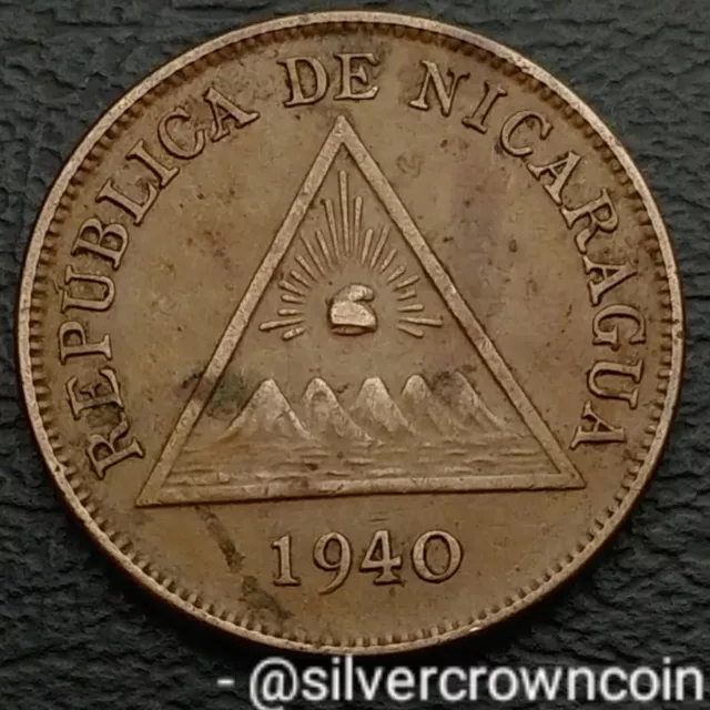 Nicaragua Un Centavo de Cordoba 1940. KM#11. One Cent coin. WWII. S