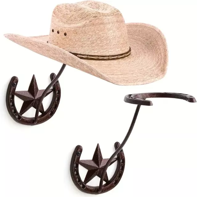 Cowboy Hat Rack (2pcs), Rustic Metal Cowboy Hat Holder Cast Iron, Hat Hanger