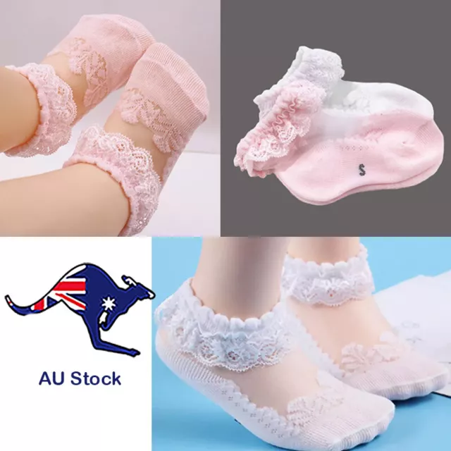 Baby Girl Princess Lace Socks 0-12 Months 2 Pairs 1x Pink 1x White