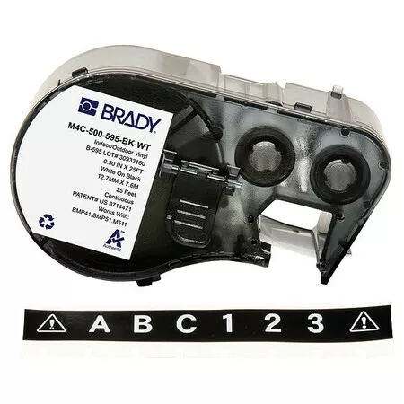 Brady M4c-500-595-Bk-Wt Precut Label Roll Cartridge,Black,Gloss