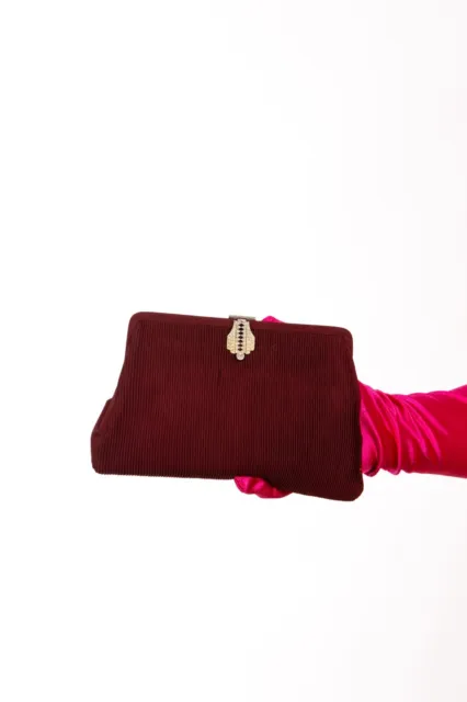 Borsa da sera vintage borgogna prugna pieghettata fibbia gioiellita borsa a tracolla