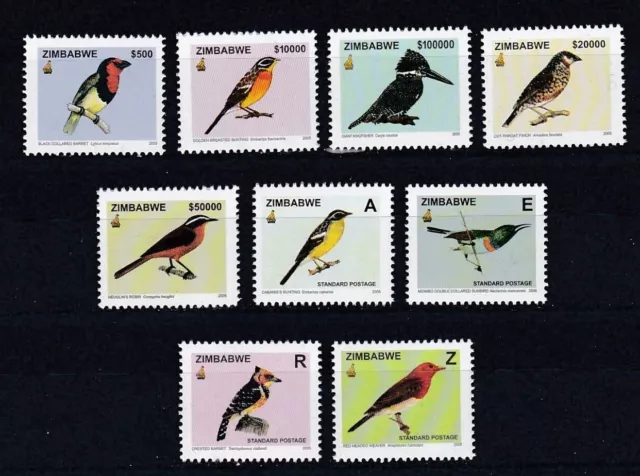 set of 9 mint Bird themed stamps from Zimbabwe