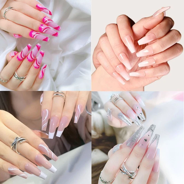 Square Head Press on Long&Short Ballet Charming French Fake Nails Abstract