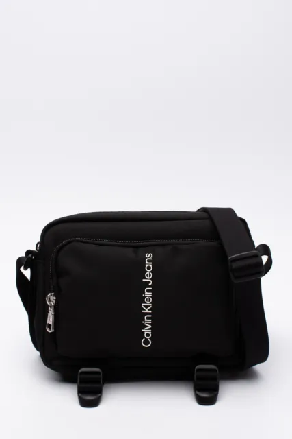 CALVIN KLEIN JEANS Crossbody Bag Black Recycled Fabric Sports Design Logo Front