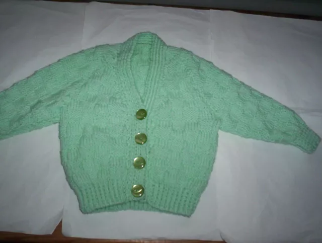 Childs V Neck Cardigan(Pale Mint Green)Hand Knitted-Double Knit(Brand New)