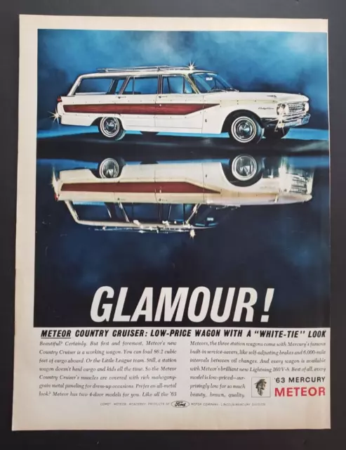 1962 Mercury Meteor 1963 Automobile Car Country Cruiser Wagon White VTG Print Ad