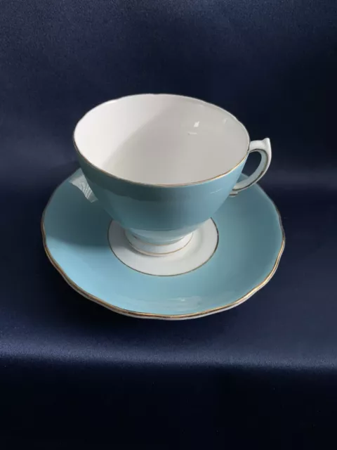 Vintage Colcough Blue Gold Tea Cup and Saucer. Fine Bone China Made in England.